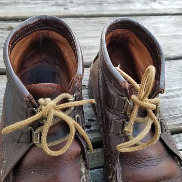 Vintage 70s Brown Leather Moccasin Moc Toe Lug Sole Chukka Ankle Boots Booties 7 - Picture 8 of 10